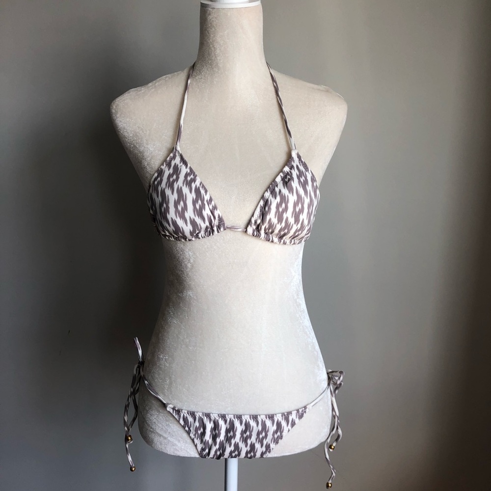 Eberjey ikat print string bikini w ruched bottoms
